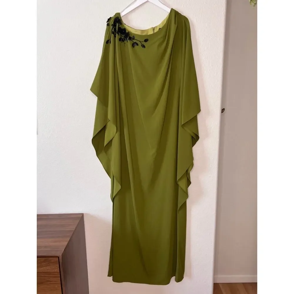 Marchesa EMBROIDERED DRAPED KAFTAN Size 12 NWT Olive - Picture 3 of 12